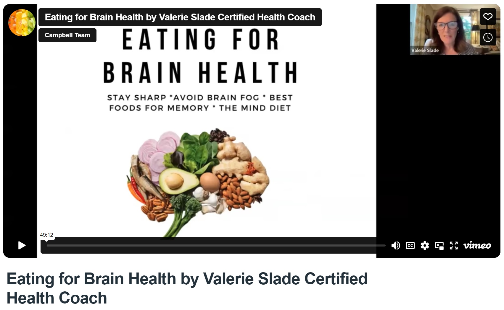 Eating for Brain Health by Valerie Slade Certified Health Coach