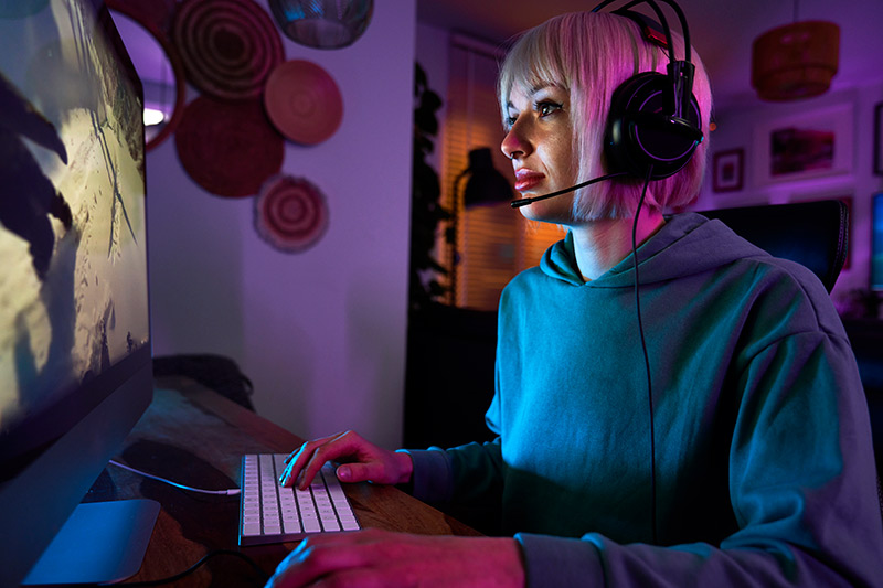 Woman playing games online